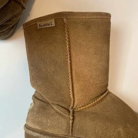 Bearpaw Womens Emma Short Suede Boots Size 7 Tan/Brown Sheepskin Wool - Picture 12 of 16